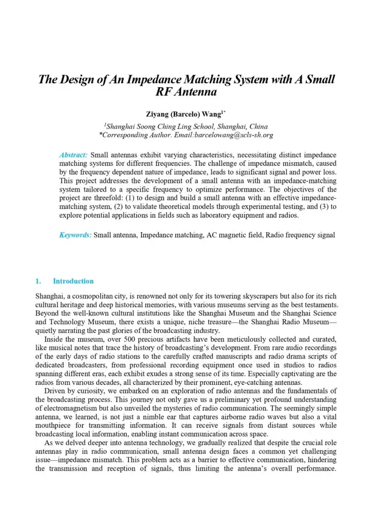 the design of an impedance matching system for a small rf antenna page 0001