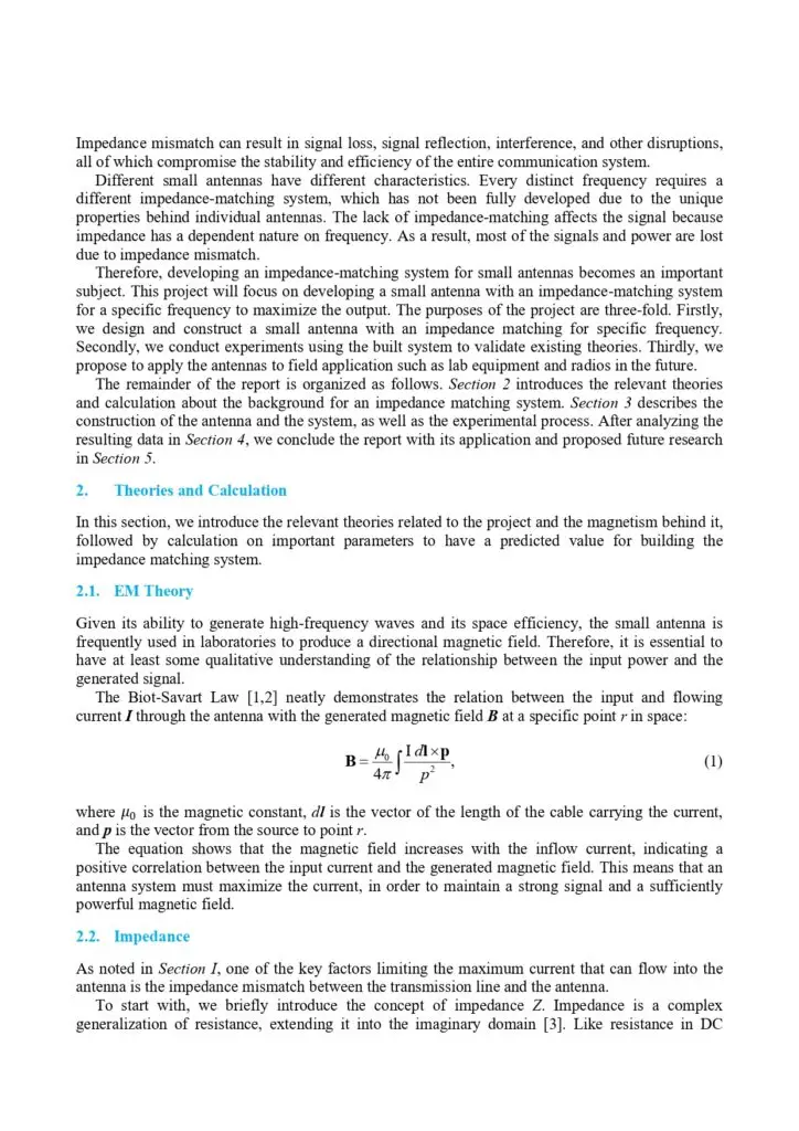 the design of an impedance matching system for a small rf antenna page 0002